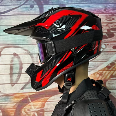 Motosiklet kaskı (dəbilqə), Mountain Bike Helmet - red-line-lenses-with-666-colored-mirrors-includes-gloves-and-goggles-s