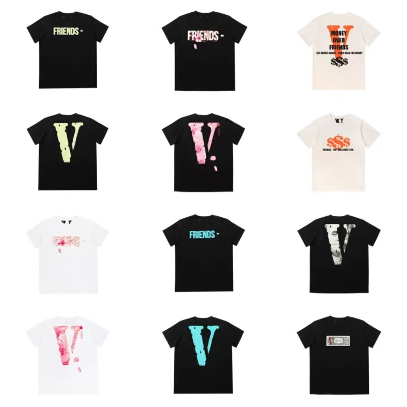 VLONE Sakura Large V-letter Mother Logo Printed Short-sleeved Logo Dollar Printed Men's and Women's Couples T-shirt