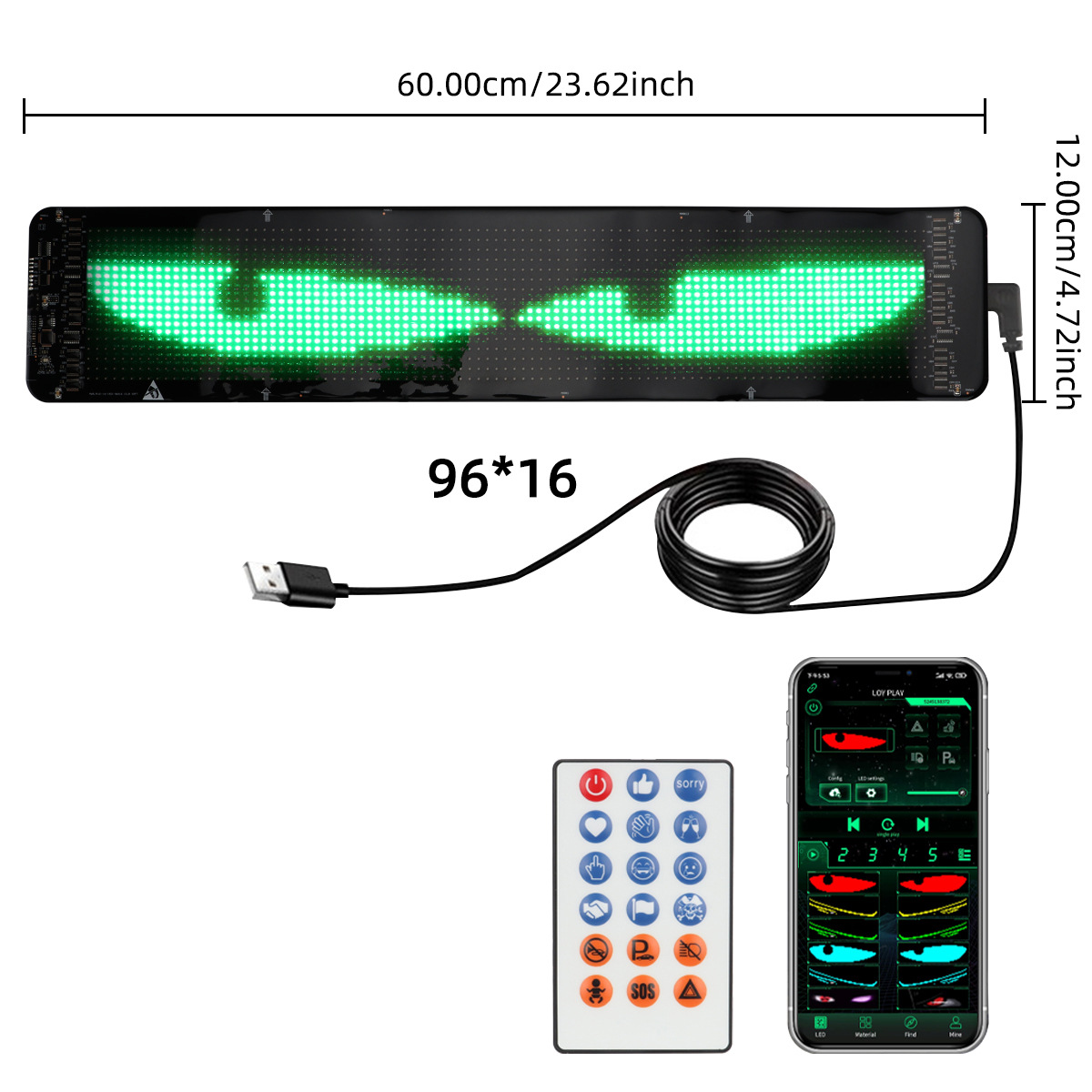 60*12cm (96*16 pixels)—APP+remote control