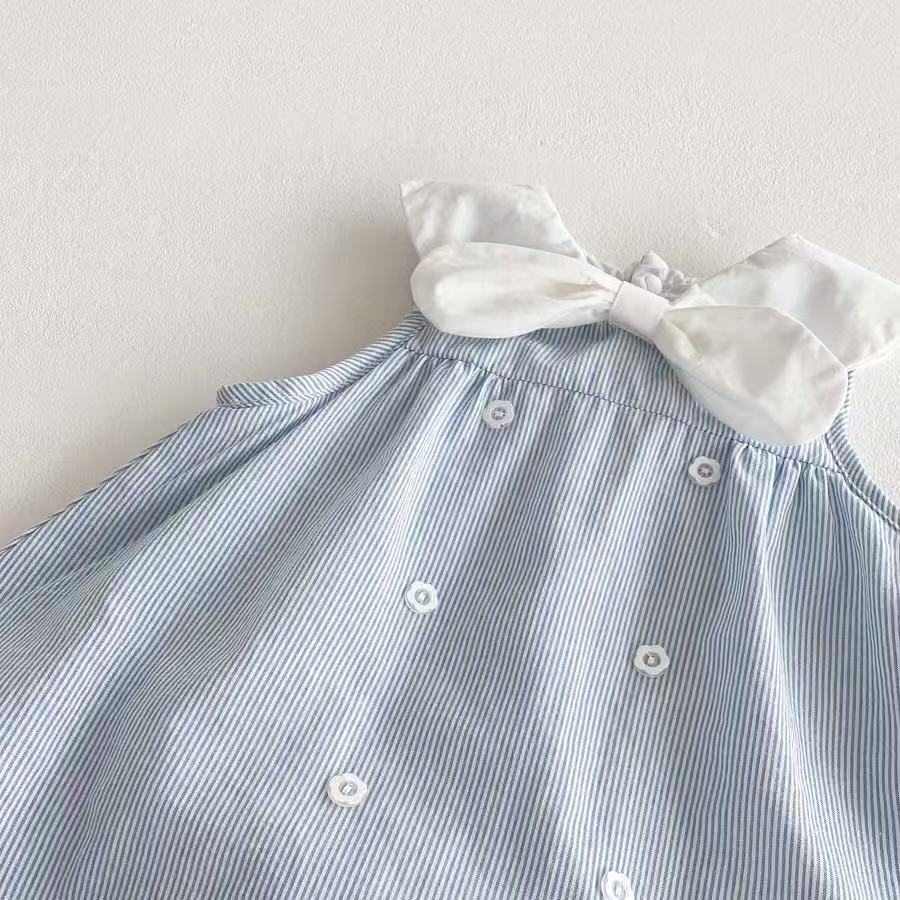 Bebé verano nuevo estilo vestido de mujer bebé estilo occidental gran lazo estilo universitario mono dulce falda de solapa