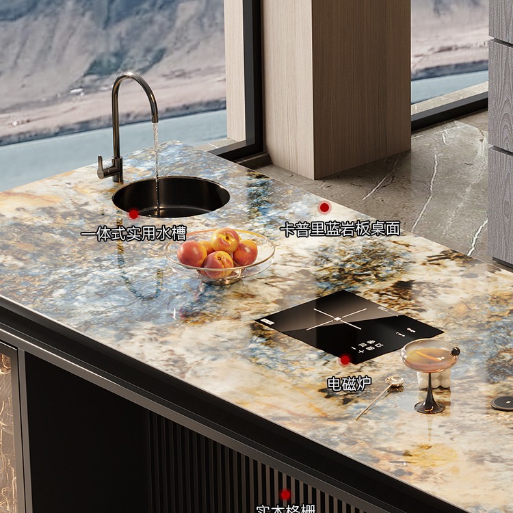 Barra de lujo ligera de estilo italiano, sentido de alta gama, mesa de comedor, cocina abierta para el hogar, mesa de isla de roca de alta gama