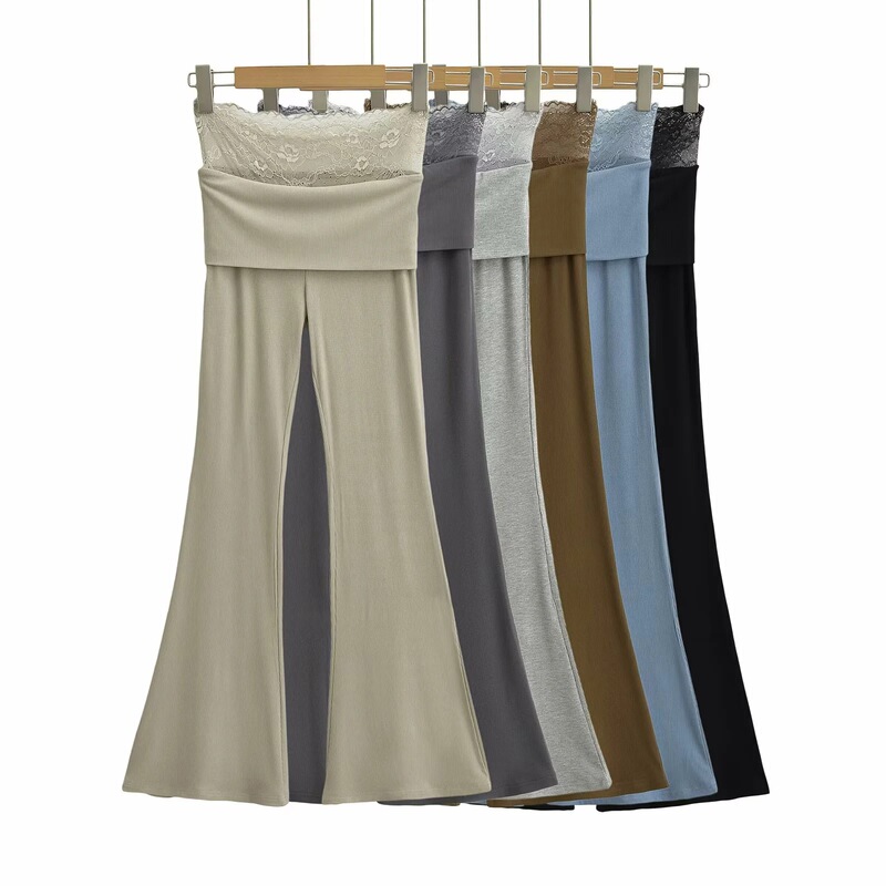 Lace Trim Curve-Enhancing Long Pants for Women, New Spring/Summer Style, Sexy High-Waisted Flared Pants