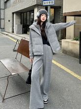 高级感流行运动风套装女秋冬季新款短款卫衣加厚无袖马甲三件套女