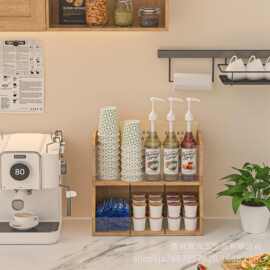 亚马逊木质桌面咖啡包糖包茶包收纳架亚克力隔板实木置物架新款