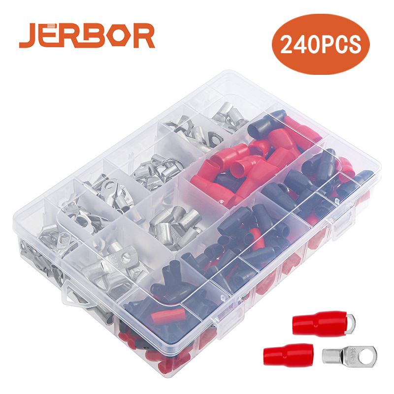 接线端子240pcs盒装组合 120pcs镀锡窥口端子+120pcs绝缘护套套装