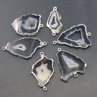 Aliexpress Amazon Hot-Selling Natural Stone Black Agate Geode Cluster Pendant Gilt Connector