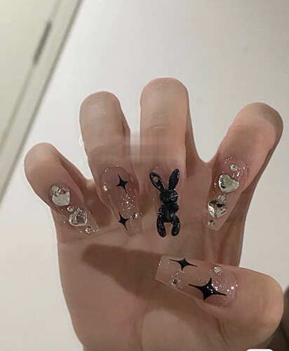 Sweet and Cool Spicy Bunny False Nail Sheet Long T Cross-border Milk Tea Color Finished Nail Decorative Nail Polish Nails