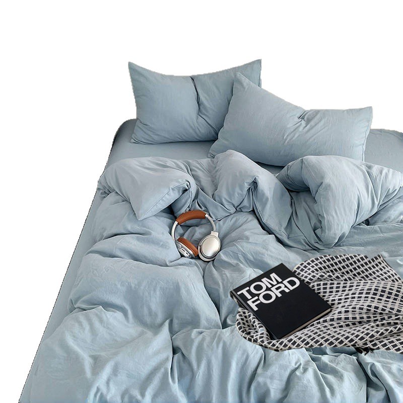 Dormir desnudo clase A algodón puro cuatro piezas de ropa de cama explosión en sábanas de algodón lavado con agua cubierta dormitorio tres piezas de conjunto