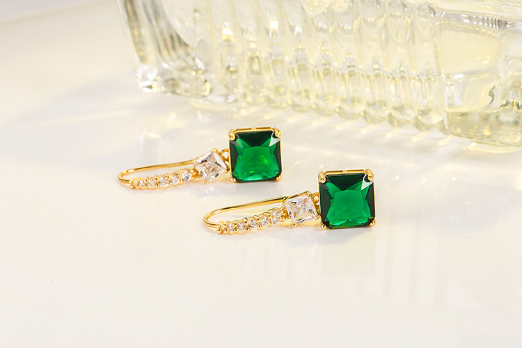 Fashion Square Copper Drop Earrings Plating Zircon Copper Earrings 1 Pair