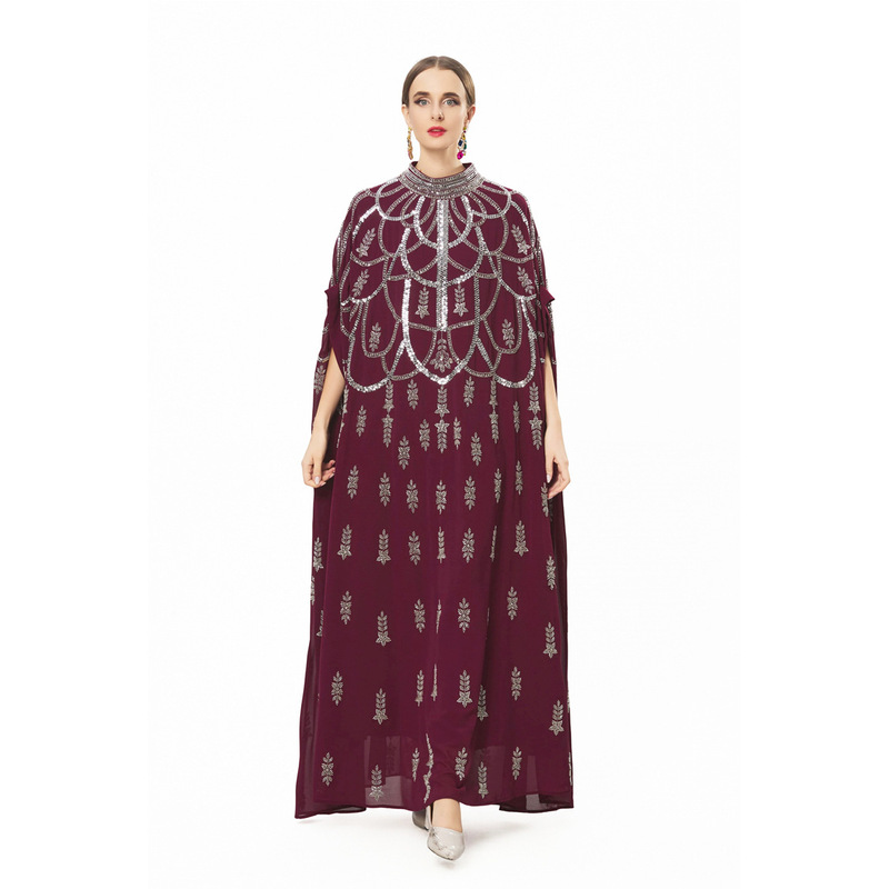 Round Half-Collar 2026 Cross-Border Heavy Beading Three-Quarter Sleeve Evening Dress Ethnic Plus-Size Long Gown Dress 260901 Round Half-Collar 2026 Cross-Border Heavy Beading Three-Quarter Sleeve Evening Dress Ethnic Plus-Size Long Gown Dress 260901