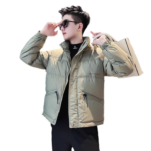 Winter streetwear down jacket for men, casual cool stand-up collar, thick short-sleeve top, 2024 new men's cotton-padded coat.
