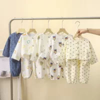 Детская мультяшная пижама Baby хлопчатобумажная марля домашняя одежда для мальчиков хлопчатобумажная пряжа с девятью рукавами домашняя одежда для девочек