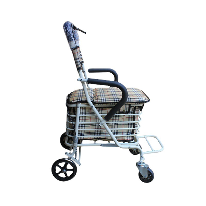老人のショッピングカートは野菜を買います。車の歩行器を折りたたみます。|undefined