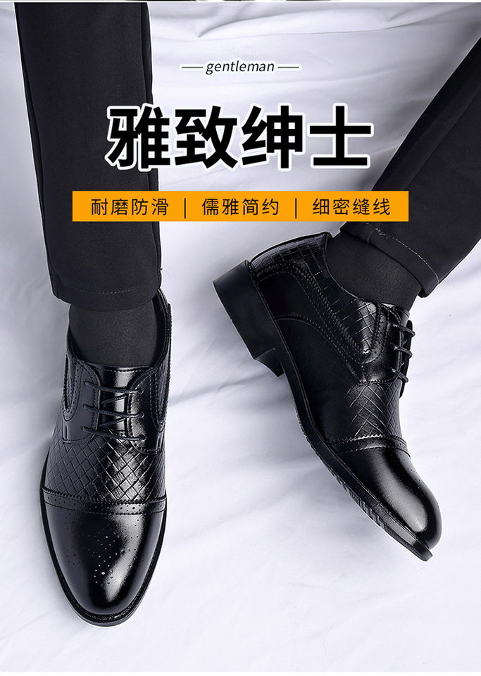 Giày da nam công sở mũi nhọn đế cao su, kiểu dây buộc, gót thấp 1–3 cm — 2Z107 Màu đen chi tiết 3