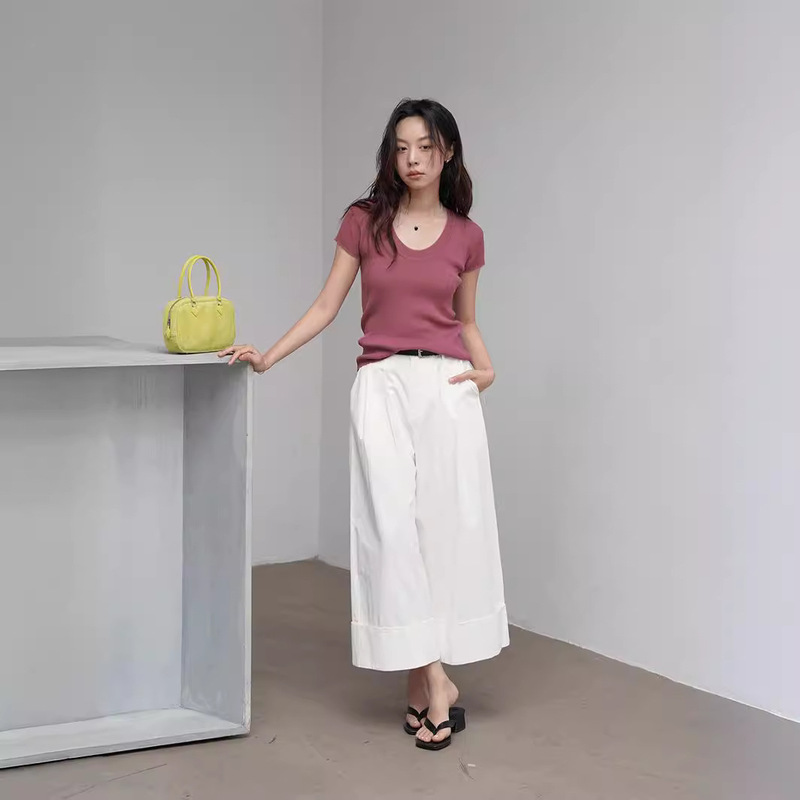 Love and Nancy Guangzhou Thirteen Lines Xia Original New Deep U-Neck Slim Fit Mint Mambo Knitwear 2234