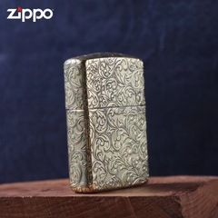 ZIPPO double-sided carved Tang grass kerosene cotton windproof lighter personalized retro gift for men and women