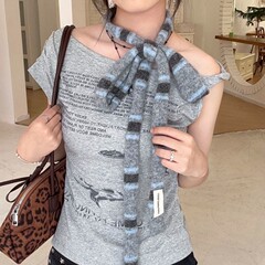美式条纹细窄围巾女2025春秋季小巾长条辣妹小众时髦y2k穿搭围脖