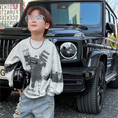 2024春款兒童衛衣 韓版潮款水墨印花繡標男女童寶寶衛衣洋氣