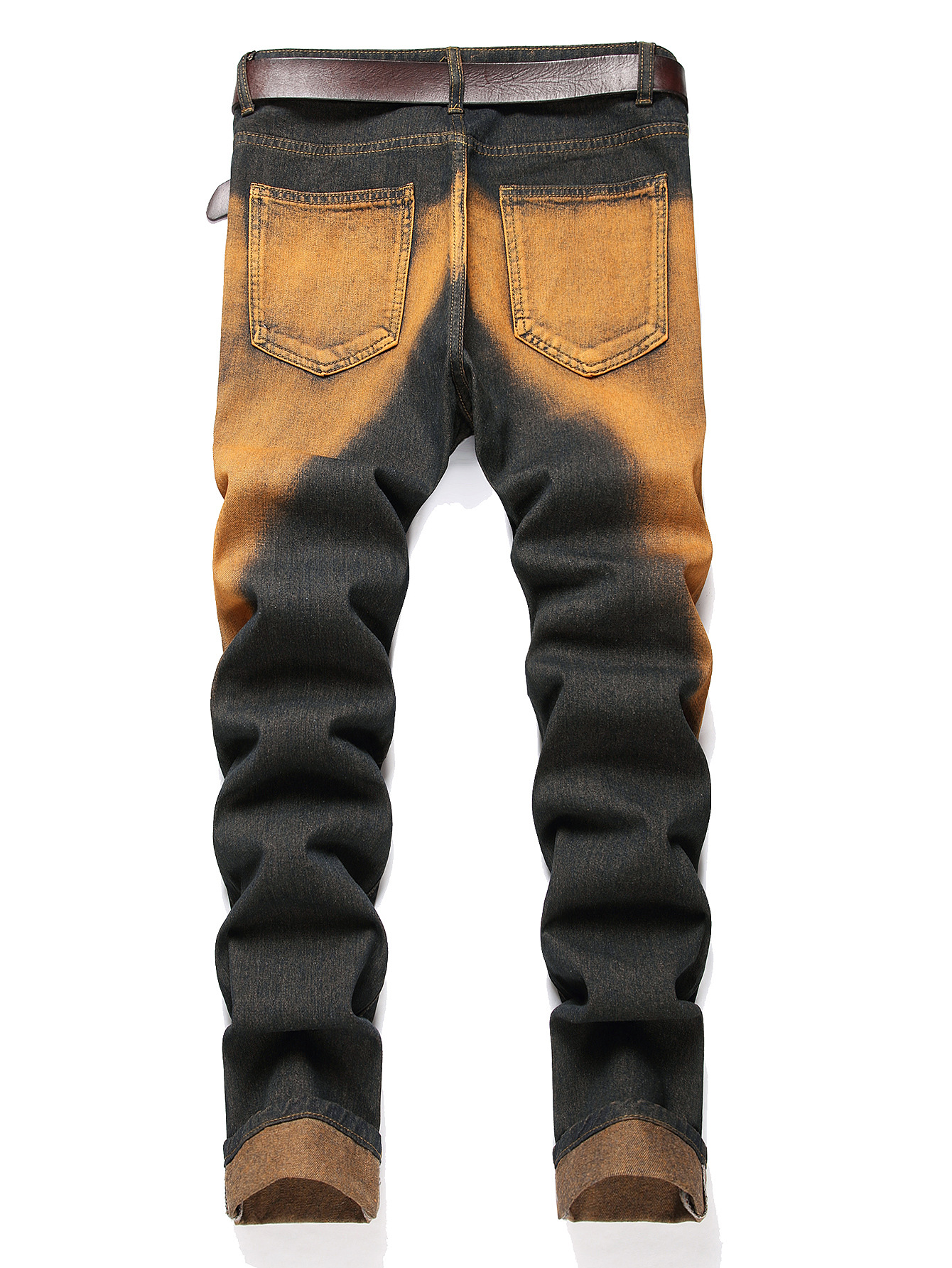 Men's Distressed Retro Straight Leg Jeans Slim Fit Wish Denim Trousers_mkmklike.com