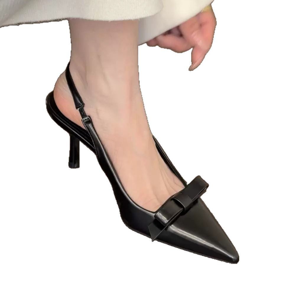 French Style Apricot Pointed High Heels Closed Toe Sandals Fairy 2025 Spring Summer Elegant Socialite Black Single Shoes_vogvips.com