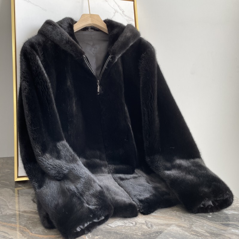 Daifa Winter Haining Mink Coat Men's Imitation Mink Coat Black Whole Mink Fluff Imitation Fur Coat Trendy
