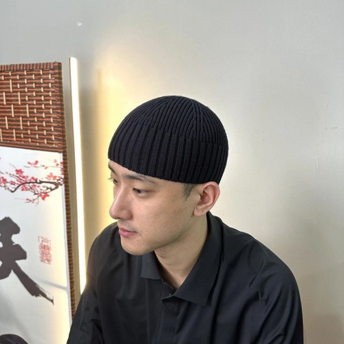 Short-sleeved 100% cotton knit men's thick model, helmet-wearable pure cotton melon cap, knitted hat, autumn and winter bare head hat for men, winter model