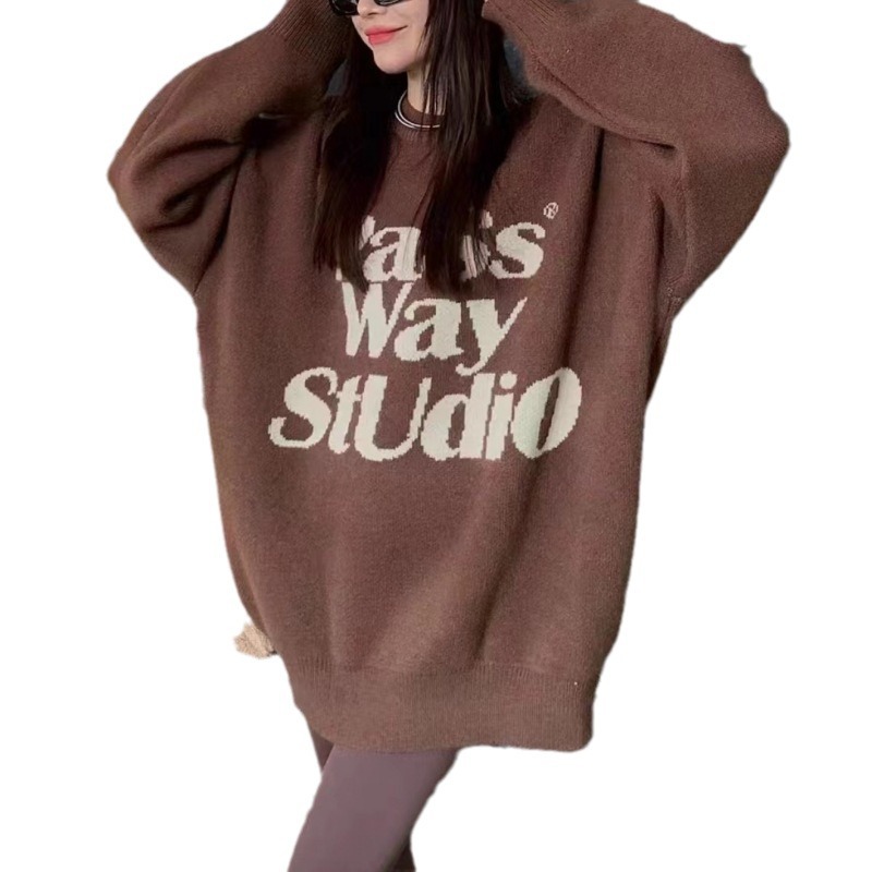 Estilo japonés retro primavera y otoño nueva ropa de abrigo pullover atmósfera carta contraste color Top perezoso estilo suéter para las mujeres
