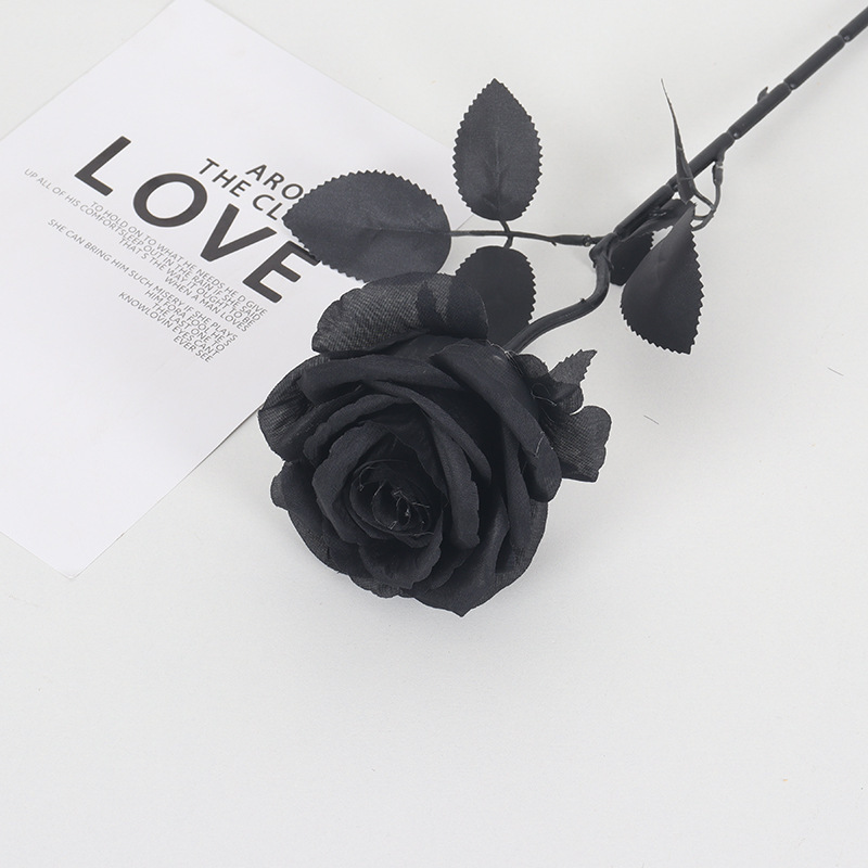 Rosa de simulación negra Rosa Halloween Festival de fantasmas Horror Estilo gótico Serie oscura Decoración Flor falsa
