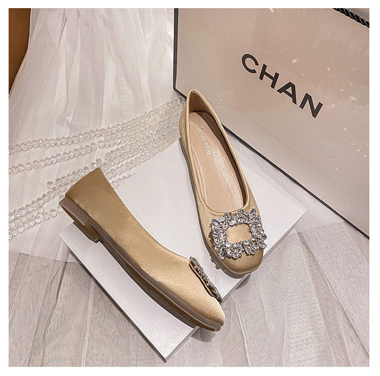 Giày búp bê nữ mũi vuông đế bằng đính đá, kiểu dáng thanh lịch — Màu Sâm Panh (Vàng), Màu xám nhạt, Màu đen chi tiết 23