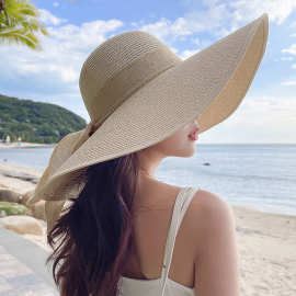 超大檐遮阳草帽女夏季户外防晒沙滩海边度假太阳帽子可折叠帽批发