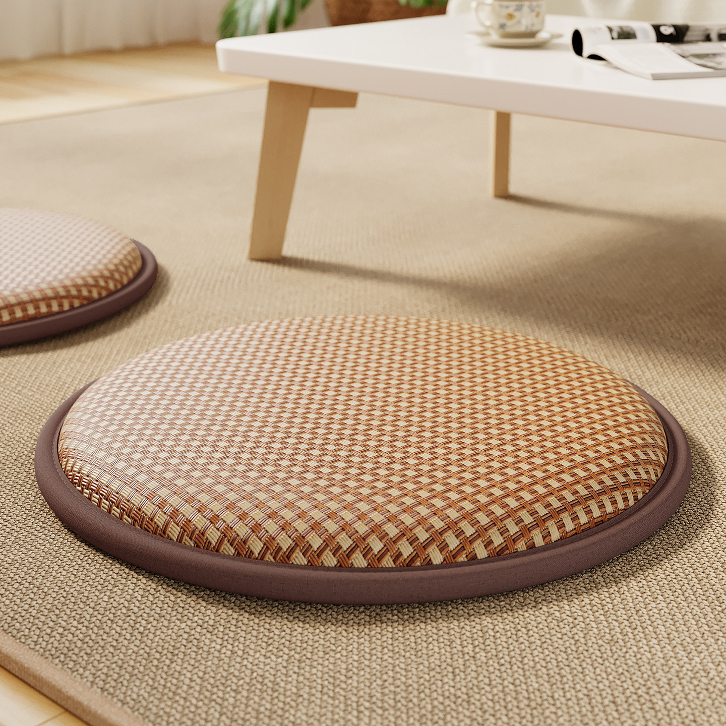Futon redondo cojín de suelo de tela de caña cojín de ventana flotante cojín de verano de caña cojín de silla de comedor casera cojín antideslizante cojín de cojín