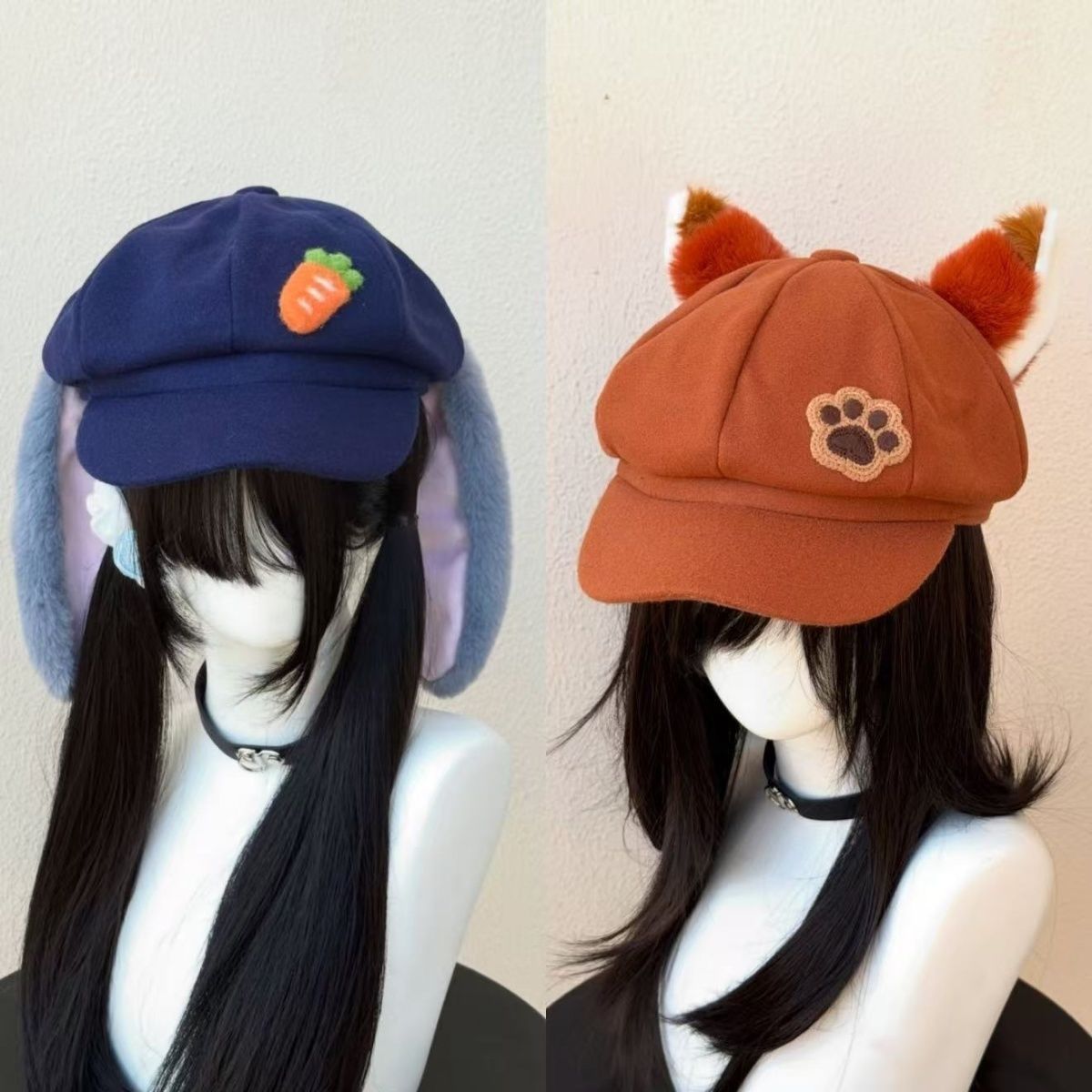 朱迪兔cosplay垂耳兔小众毛绒耳朵八角帽甜美百搭显贝雷帽