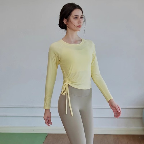 Soft, Breathable Fitness Top, Athletic Slimming Long-Sleeve Yoga Top, Drawstring T-Shirt, Pilates Coverall