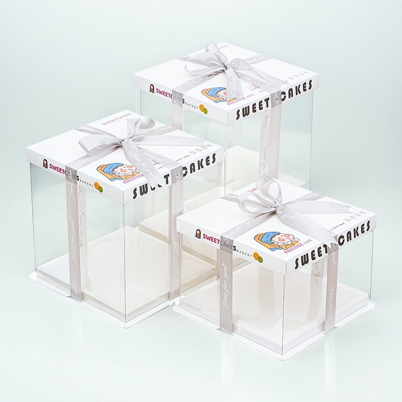 Caja de pastel de cumpleaños caja de embalaje transparente 6 6 6 8 8 10 + 12 pulgadas Individual doble de tres capas simple fondo engrosado