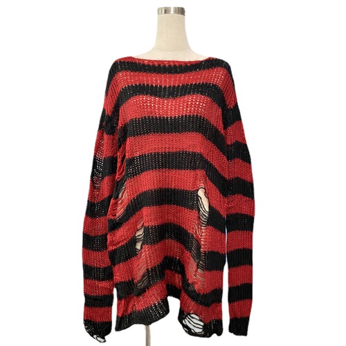 Women's Loose Striped Knit Sweater, Long-Sleeve Hooded, Hole-Free, Thin Design