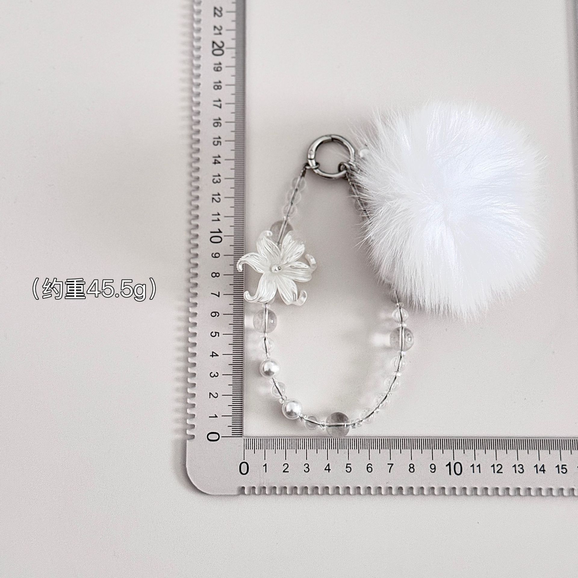 Originalmente, el cabello de pelo de zorro de gran tamaño para teléfonos móviles, cuentas de cristal transparentes, bolsas colgantes, colgantes de llaveros de automóviles