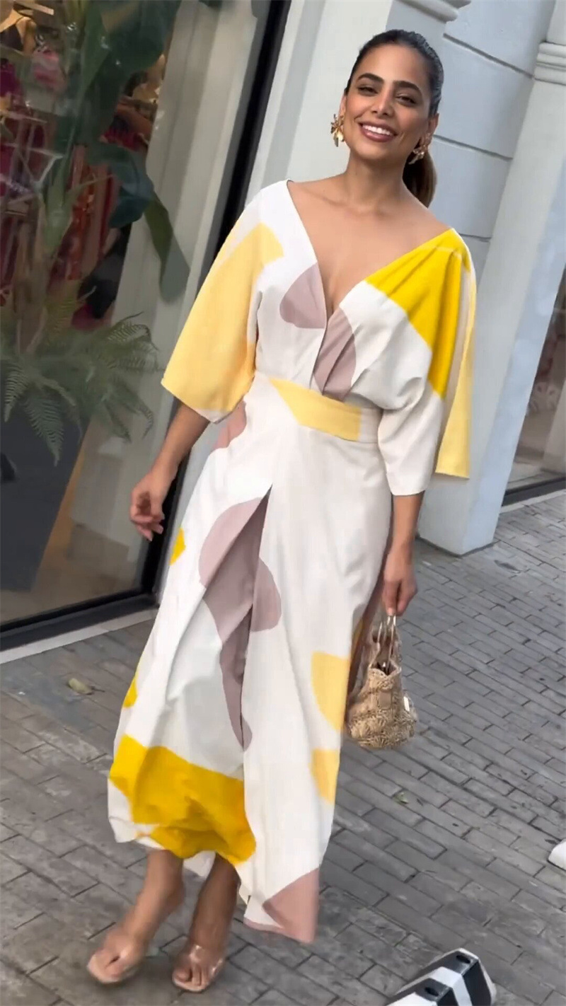 Sheath Dress Dresses Type Raglan Sleeve Sleeve Type Wholesale Women's Simple Style Printing Color Block Holiday Daily V Neck 3/4 Length Sleeve Sheath Dress
