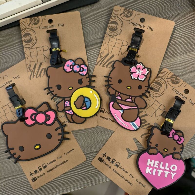 ins行李牌黑皮凯蒂HelloKitty可爱猫咪登机旅行箱包托运创意挂饰|undefined