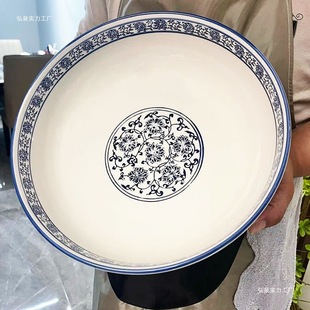 Blue and White Porcelain Boiled Fish Bowl, Pickled Fish Bowl, Large Capacity Household Bowl, Hotel Ceramic Soup Bowl Factory
