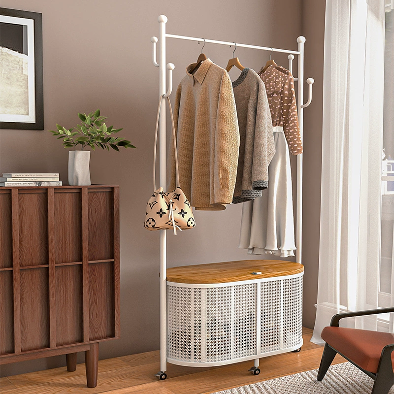 Вешалка для одежды напольная съемная имитация простая вешалка для хранения одежды корзина для грязной одежды для спальни легкая роскошная вешалка для одежды из ротанга в кремовом стиле