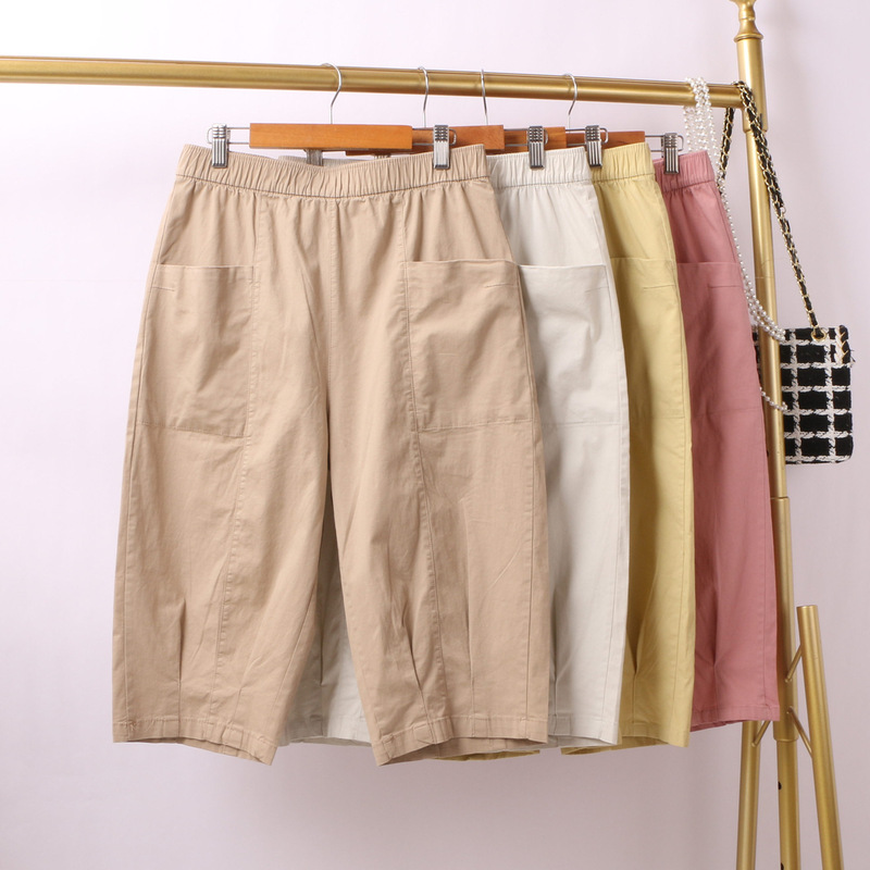 Lyocell Cotton Harem Cropped Pants for Women Summer Thin 2025 New High-Waisted Straight Loose Casual Cargo Mid-Length Pants