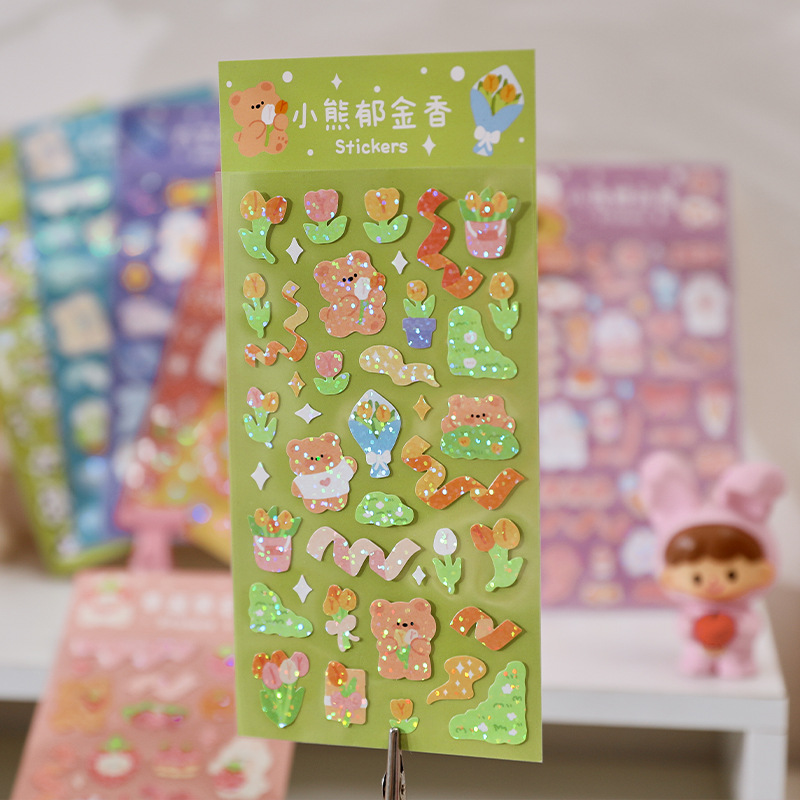 Dibujos animados hechos a mano de PVC flash película pegatinas leche sal Goka mano cuenta pegatinas lindo pegatinas Corea Goka material pegatinas