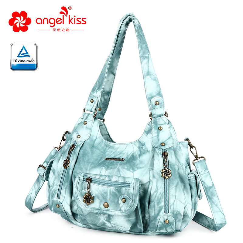 Amazon nuevo multi-funcional bolso de las mujeres multi-color tie-dyed pu casual hombro bolsa de mensajero al por mayor