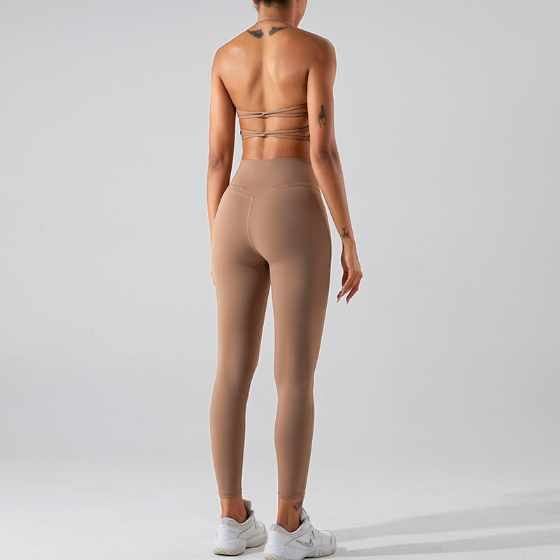 Amazon sexy apretado traje de yoga de cintura alta para mujer pantalones de yoga de contracción de vientre de secado rápido pantalones de elevación de cadera halter chaleco de yoga