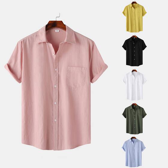 2025 Summer Europe and the United States Cross-border Foreign Trade Amazon eBay Men's Solid Color Asian Loose Short-sleeved Shirt Trendy Shirt