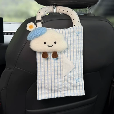 Car tissue box/set bin 2-in-1, hanging bag for - little-blue-hat-cloud-tissue-hanging-bag