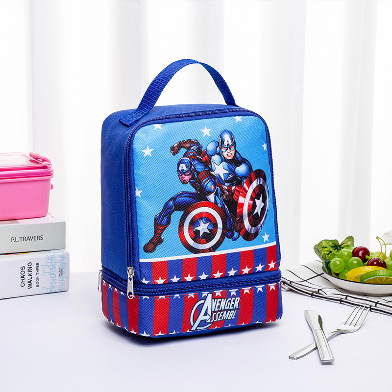 Bolsa de almuerzo portátil de dibujos animados bolsa de almuerzo de doble capa para estudiantes bolsa de almuerzo para niños bolsa de almacenamiento de caja de almuerzo de leche de merienda de frutas