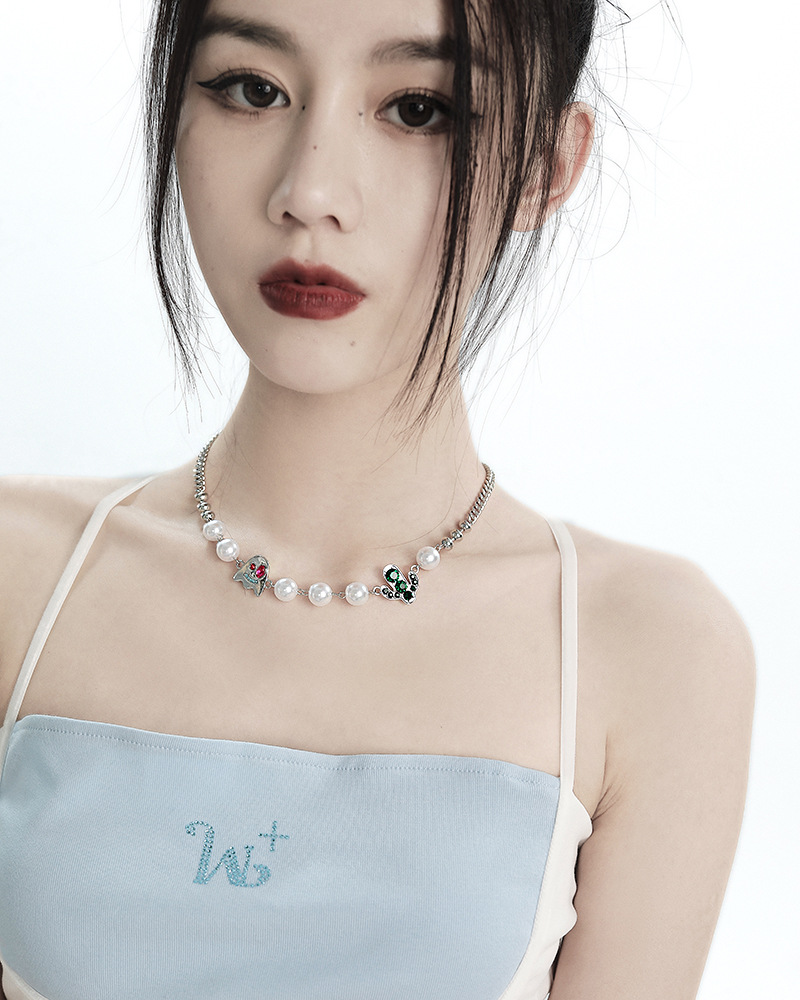 Halloween Devil Cactus Pearl Crystal Collarbone Necklace For Women_voghion.com