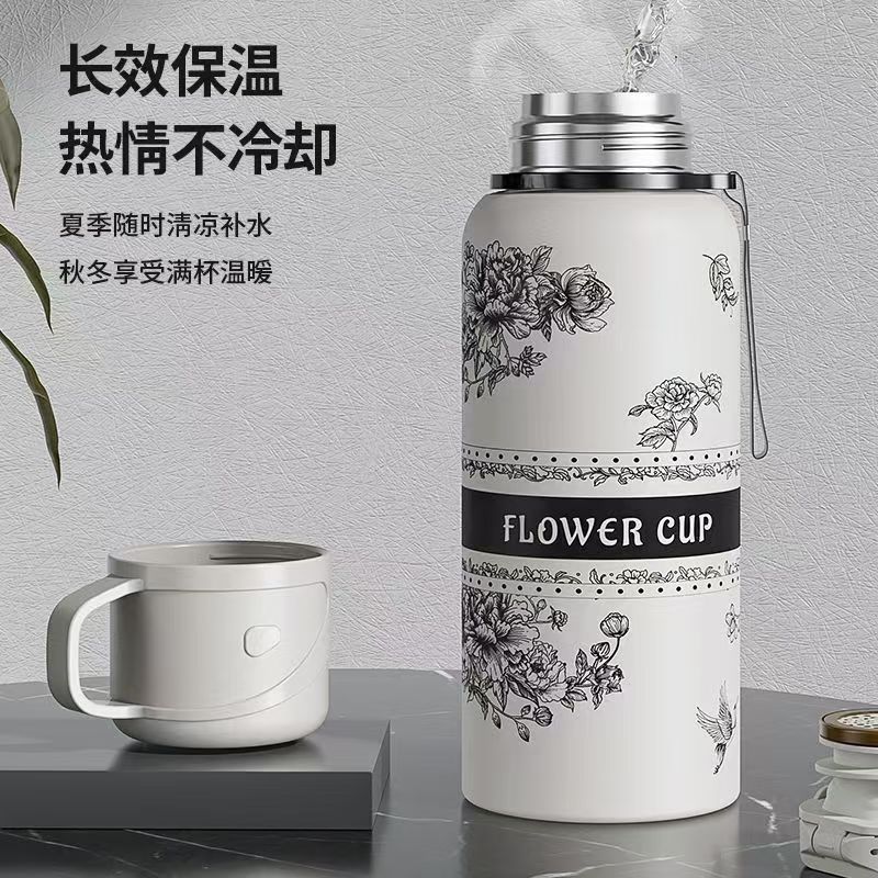 秋冬新款栀子花保温杯高颜值泡茶杯316不锈钢大容量户外便携茶壶|undefined