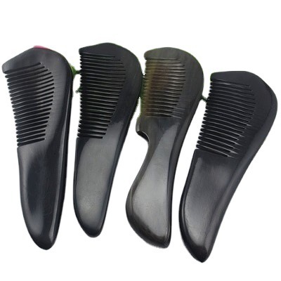 Manufacturer wholesale natural black horn comb 9-30 cm massage scalp hairdressing comb multi-specification black buffalo horn comb